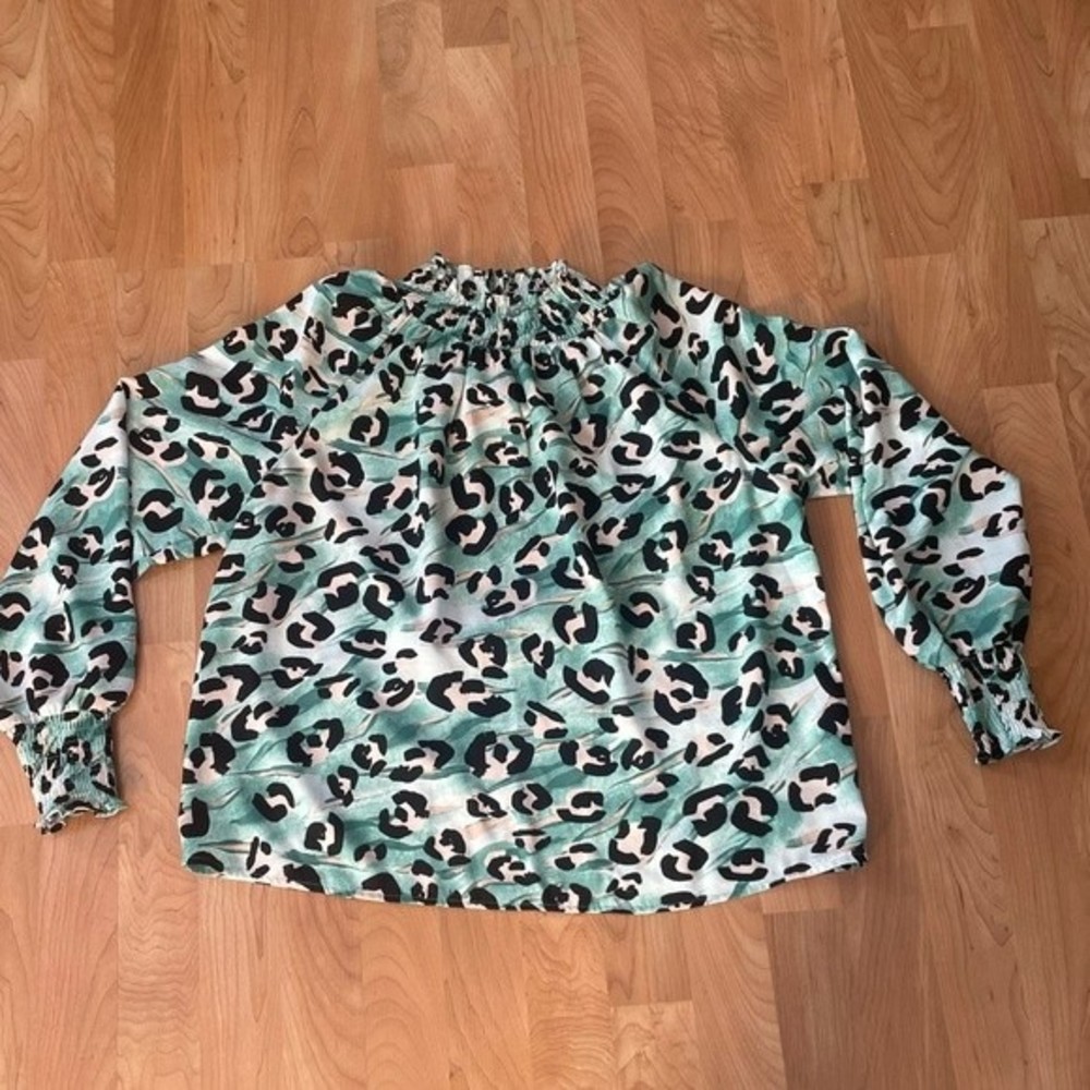 Nine West Multicolored Leopard Print Blouse Top Size Large